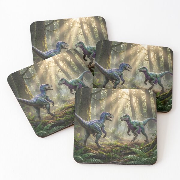 Item preview, Colorful Velociraptors Fight in Primordial Forest designed and sold by Tridentulus.