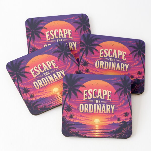 Item preview, Escape the Ordinary Retro Tropical Sunset Beach Poster | Inspirational Ocean Palm Tree Wall Art Print designed and sold by FestivityFinds.