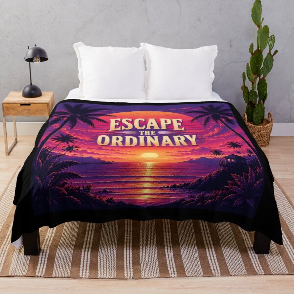 Item preview, Escape the Ordinary Retro Tropical Sunset Beach Poster | Inspirational Ocean Palm Tree Wall Art Print designed and sold by FestivityFinds.