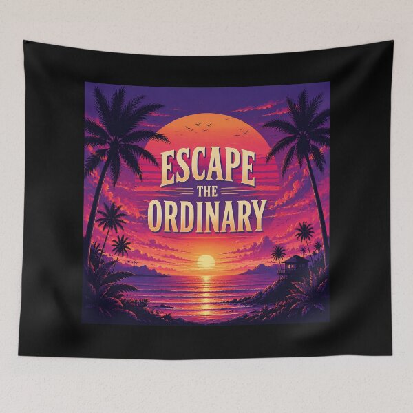 Item preview, Escape the Ordinary Retro Tropical Sunset Beach Poster | Inspirational Ocean Palm Tree Wall Art Print designed and sold by FestivityFinds.