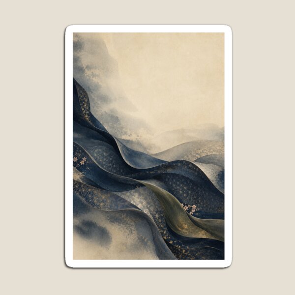 Item preview, Japanese Kimono Poster – Indigo Textile Flow Ukiyo-e Inspired Wall Art designed and sold by Yugen Veilshadow.