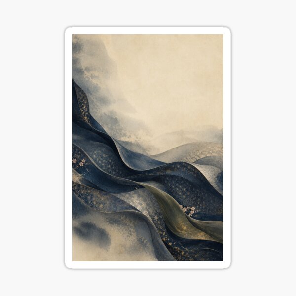 Item preview, Japanese Kimono Poster – Indigo Textile Flow Ukiyo-e Inspired Wall Art designed and sold by Yugen Veilshadow.