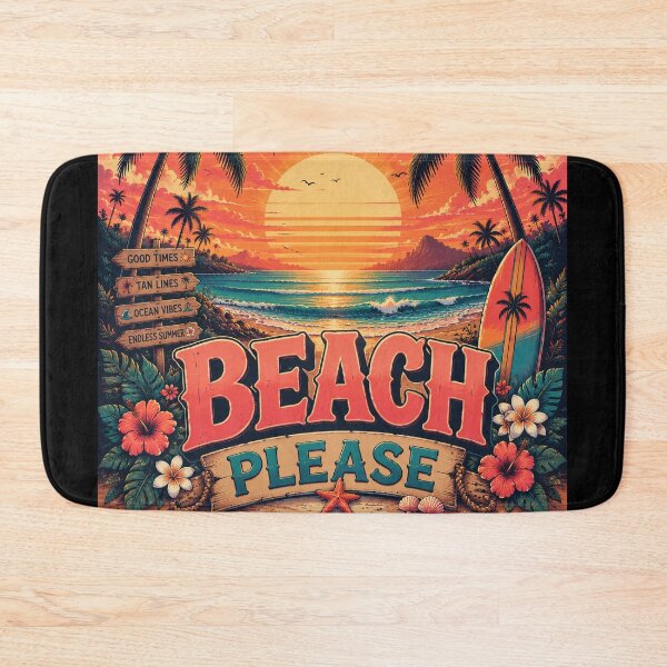 Item preview, Beach Please Retro Tropical Sunset Beach Poster | Vintage Ocean Palm Tree Surf Coastal Wall Art Print designed and sold by FestivityFinds.