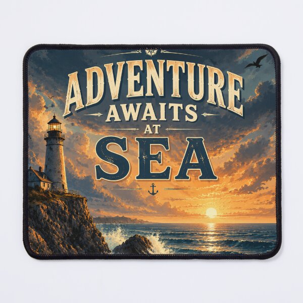 Item preview, Adventure Awaits at Sea | Lighthouse Ocean Waves Sunset Wall Art | Dramatic Coastal Storm Vintage Nautical Poster designed and sold by FestivityFinds.