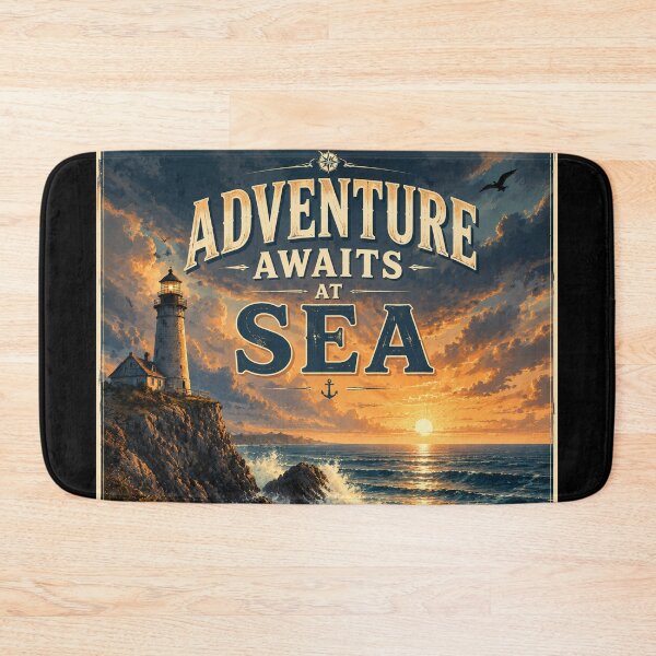 Item preview, Adventure Awaits at Sea | Lighthouse Ocean Waves Sunset Wall Art | Dramatic Coastal Storm Vintage Nautical Poster designed and sold by FestivityFinds.