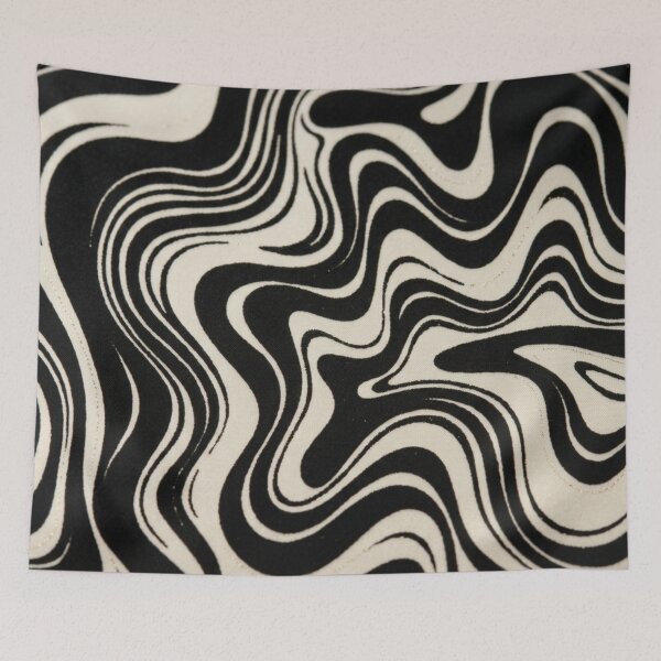 Item preview, Retro Liquid Swirl Abstract Pattern in Black and Almond Cream. designed and sold by Differenceee.