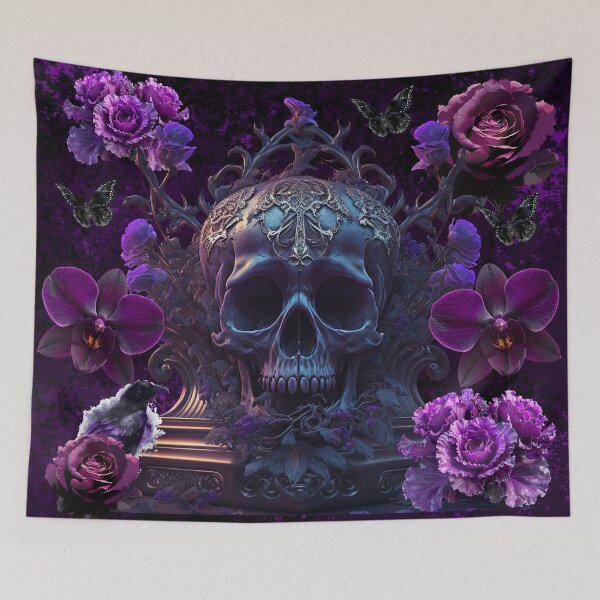 Item preview, Purple Gothic Skull and Raven Floral Collage designed and sold by Side By Side Studio.
