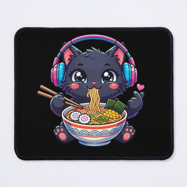 Item preview, Kawaii Black Cat Ramen K-pop Music Finger Heart  designed and sold by EverkindInk.