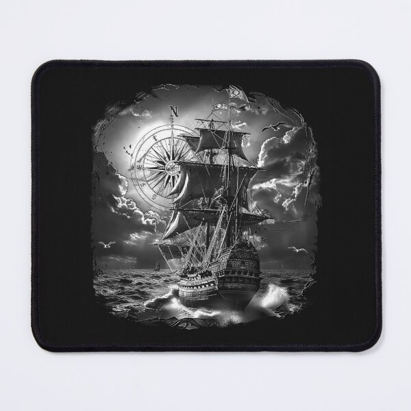 Item preview, Stormy Pirate Ship with Nautical Compass designed and sold by inkoutninja.