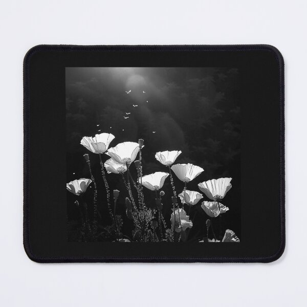 Item preview, Moonlit White Poppy Flowers in Black and White designed and sold by inkoutninja.