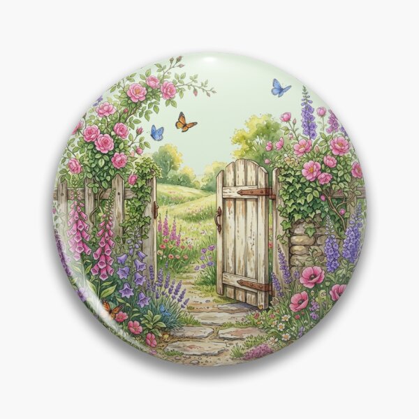 Item preview, Summer Garden Gate Watercolor Cottagecore Art designed and sold by CalmCapy Co.