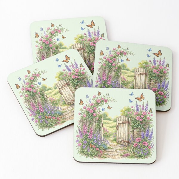 Item preview, Summer Garden Gate Watercolor Cottagecore Art designed and sold by CalmCapy Co.