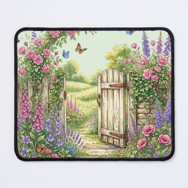 Item preview, Summer Garden Gate Watercolor Cottagecore Art designed and sold by CalmCapy Co.