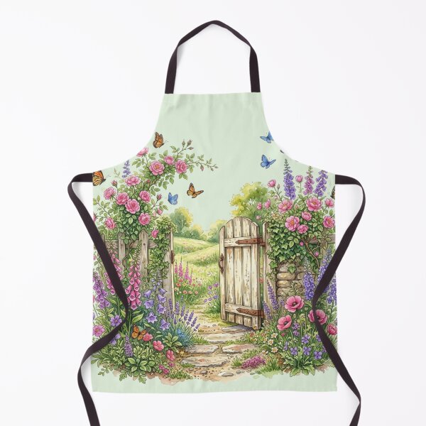 Item preview, Summer Garden Gate Watercolor Cottagecore Art designed and sold by CalmCapy Co.