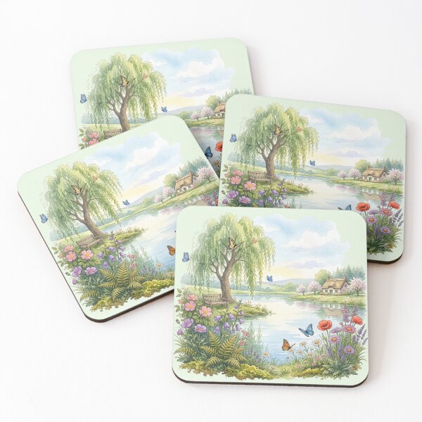 Item preview, Spring Meadow Pond Watercolor Cottagecore Art designed and sold by CalmCapy Co.