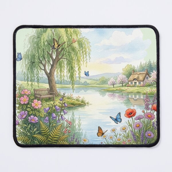 Item preview, Spring Meadow Pond Watercolor Cottagecore Art designed and sold by CalmCapy Co.