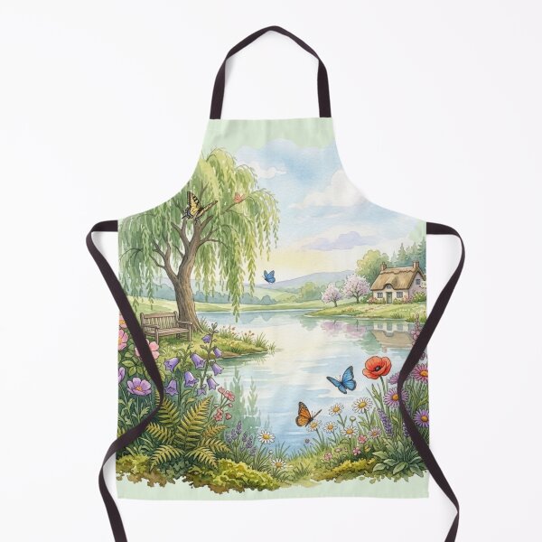 Item preview, Spring Meadow Pond Watercolor Cottagecore Art designed and sold by CalmCapy Co.