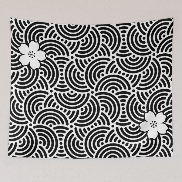 Item preview, Seigaiha Uzushio Vortex - Black & White with Sakura designed and sold by Uzushio-En.