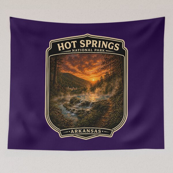 Item preview, Hot Springs National Park Arkansas Shield Badge Sticker | Thermal Spring Hidden Bigfoot Art designed and sold by Swanny's Custom T-shirt and Gift Designs.
