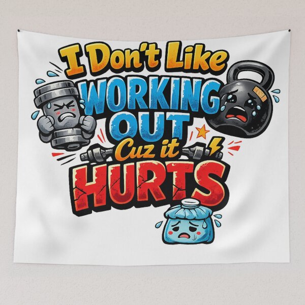 Item preview, I Don't Like Working Out Cuz It Hurts Funny Gym Quote T-Shirt Design designed and sold by CreativeNest Prints.