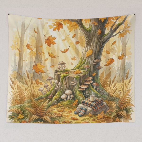 Item preview, Autumn Woodland Mushroom Watercolor Cottagecore Art designed and sold by CalmCapy Co.