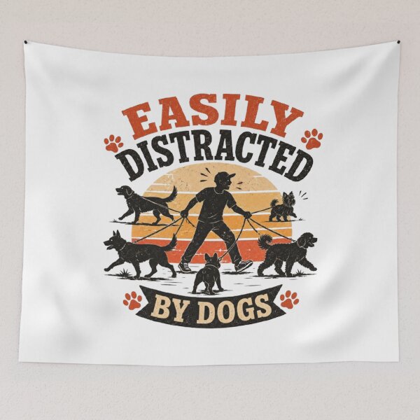 Item preview, Easily Distracted By Dogs Funny Dog Walker Vintage T-Shirt designed and sold by CreativeNest Prints.