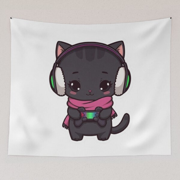 Item preview, Cute Winter Gamer Cat with RGB Headphones Kawaii Sticker designed and sold by Stylestickers55.