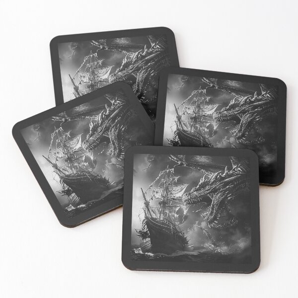 Item preview, Dragon Attacking a Pirate Ship in Stormy Seas designed and sold by inkoutninja.