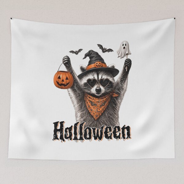 Item preview, Halloween Raccoon Witch Hat Pumpkin Ghost Cute Spooky Animal Trick or Treat Gift designed and sold by kiralynstration.