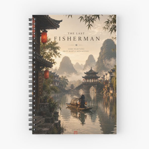 Item preview, The Last Fisherman – Ancient China River Travel Poster | Guilin Landscape Wall Art designed and sold by Inkora-Art.