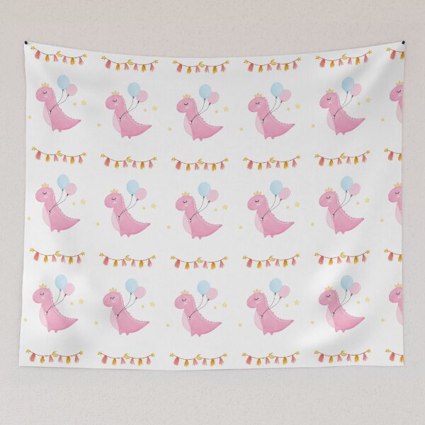Item preview, Kawaii Pink Dinosaur with Balloons designed and sold by Emianartstudio.