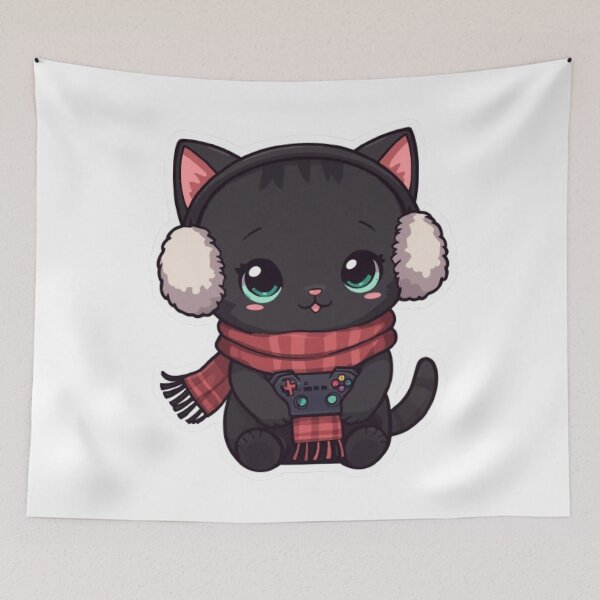 Item preview, Adorable Winter Kitten Playing Video Games designed and sold by Stylestickers55.