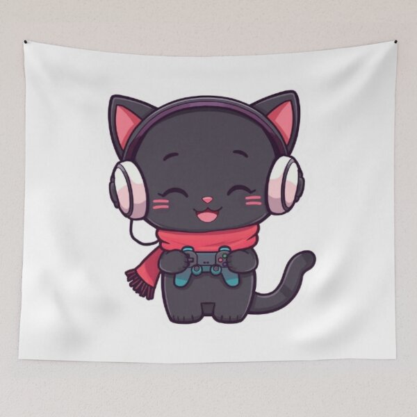 Item preview, Cute Gaming Kitten with Winter Scarf designed and sold by Stylestickers55.