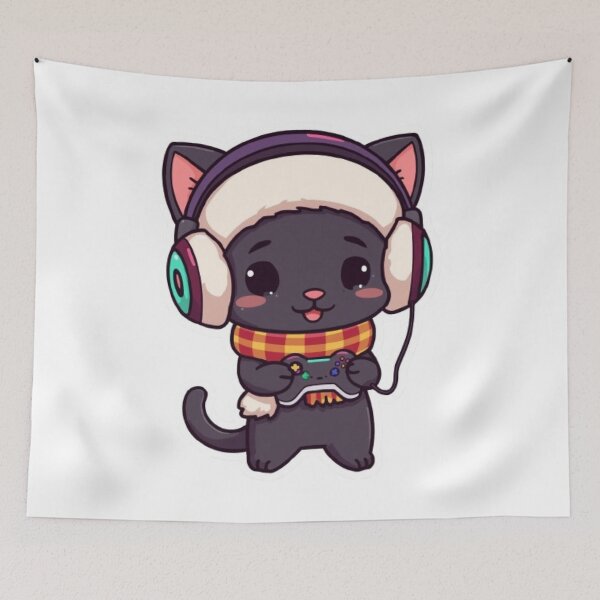 Item preview, Kawaii Black Cat Gamer Winter Sticker designed and sold by Stylestickers55.