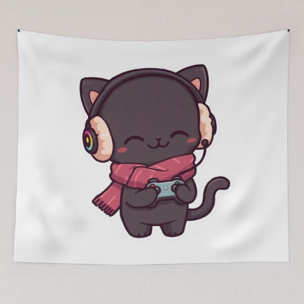 Item preview, Happy Black Gamer Kitten Winter Design designed and sold by Stylestickers55.