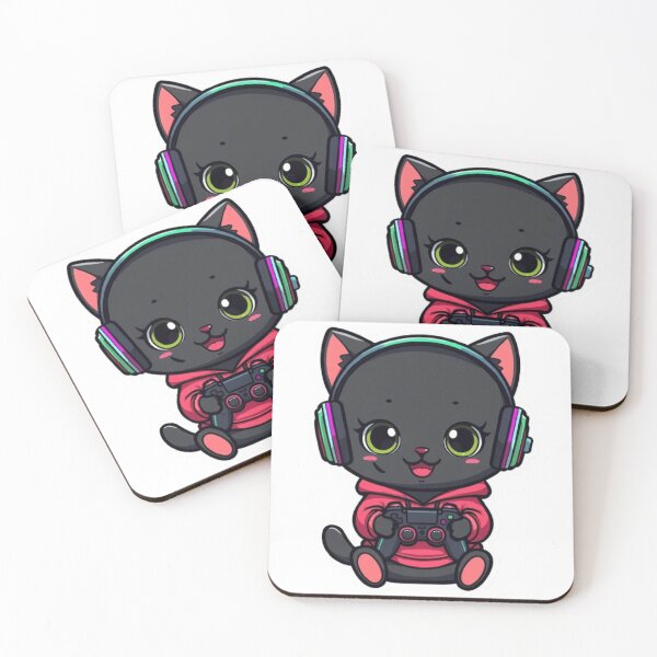 Item preview, Cute Black Gamer Cat in Strawberry Hoodie Kawaii Gaming Sticker designed and sold by Stylestickers55.