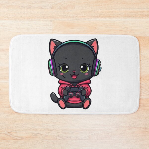 Item preview, Cute Black Gamer Cat in Strawberry Hoodie Kawaii Gaming Sticker designed and sold by Stylestickers55.
