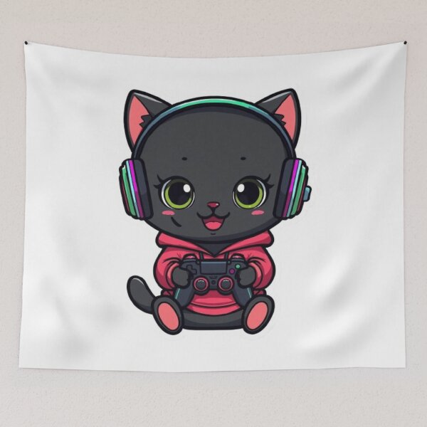 Item preview, Cute Black Gamer Cat in Strawberry Hoodie Kawaii Gaming Sticker designed and sold by Stylestickers55.