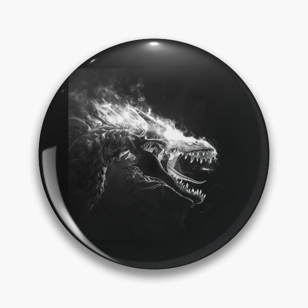 Item preview, Flaming Dragon Skull in Dark Fantasy Black and White designed and sold by inkoutninja.