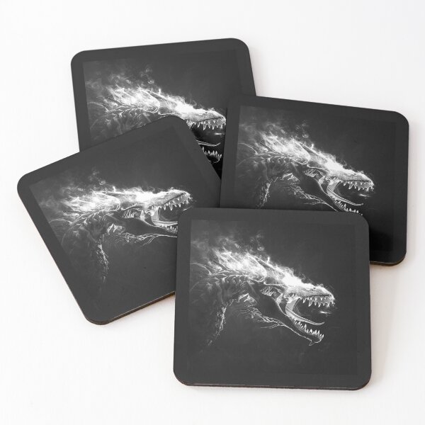 Item preview, Flaming Dragon Skull in Dark Fantasy Black and White designed and sold by inkoutninja.