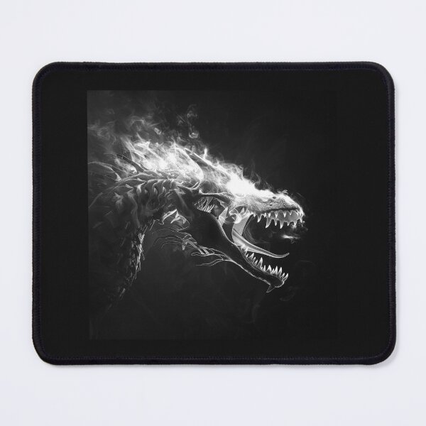 Item preview, Flaming Dragon Skull in Dark Fantasy Black and White designed and sold by inkoutninja.
