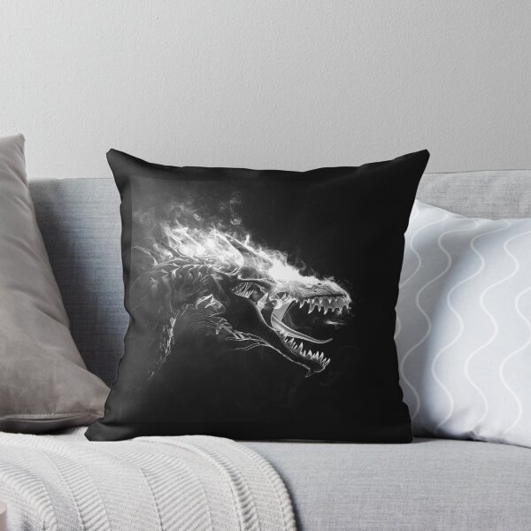 Item preview, Flaming Dragon Skull in Dark Fantasy Black and White designed and sold by inkoutninja.