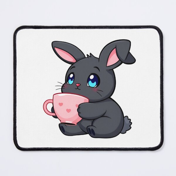 Item preview, Cute kawaii black bunny with a pink cup 02 designed and sold by ChameleonStars.