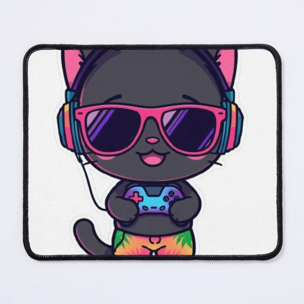 Item preview, Cute Summer Gamer Cat with RGB Headphones | Kawaii Gaming Kitten Sticker designed and sold by Stylestickers55.