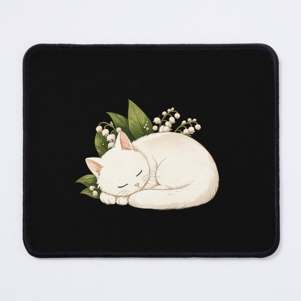 Item preview, Sleeping White Cat with Lily of the Valley | Cozy Cottagecore Animal Illustration designed and sold by BlackShopps.