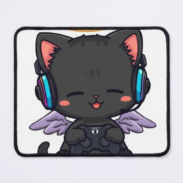 Item preview, Kawaii Black Angel Cat Playing Video Games Cute Gaming Sticker designed and sold by Stylestickers55.