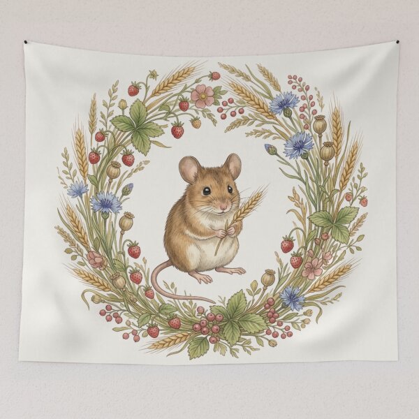 Item preview, Field Mouse Wheat Botanical Cottagecore Watercolor Print designed and sold by CalmCapy Co.
