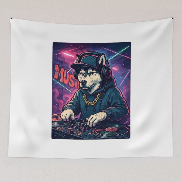 Item preview, DJ Husky: Club dog with hoodie & graffiti designed and sold by Pineapple-Tree.