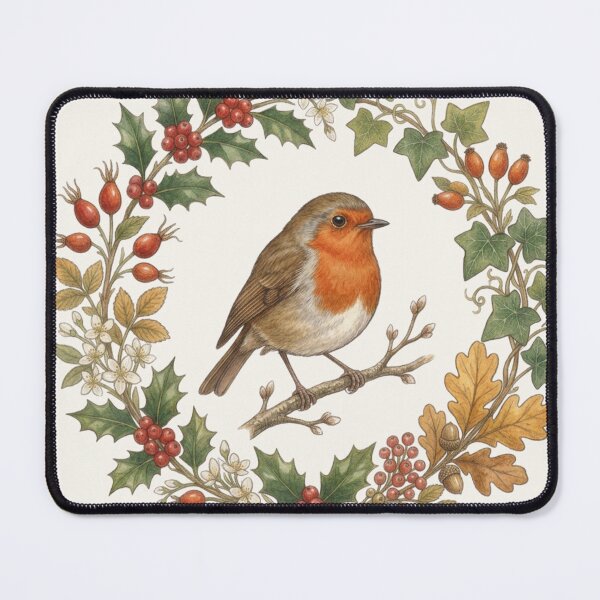 Item preview, Robin Redbreast Holly Botanical Cottagecore Watercolor designed and sold by CalmCapy Co.