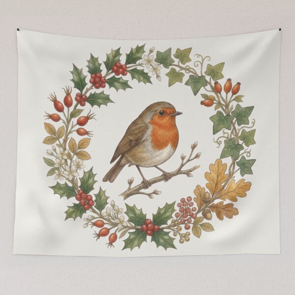 Item preview, Robin Redbreast Holly Botanical Cottagecore Watercolor designed and sold by CalmCapy Co.